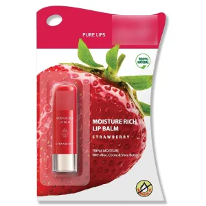 Moisture Rich Lip Balm - Strawberry 4.5 g | For Pigmented Dry Damaged & Chapped Lips | Enriched with Cocoa Butter Shea Butter | Glossy Finish | 100% Natural | Halal Certified & Vegan
