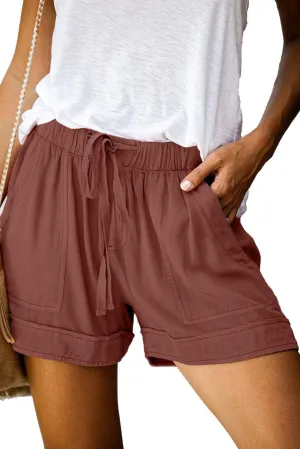 Mosucoirl Women Comfy Drawstring Casual Elastic Waist Pure Color Shorts Summer Beach Lightweight Short Pants with Pockets