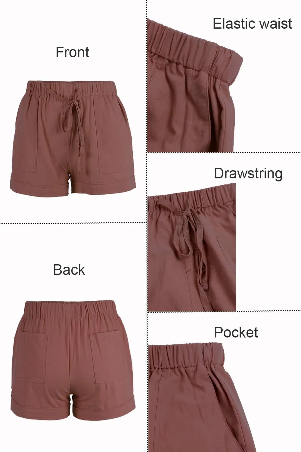 Mosucoirl Women Comfy Drawstring Casual Elastic Waist Pure Color Shorts Summer Beach Lightweight Short Pants with Pockets