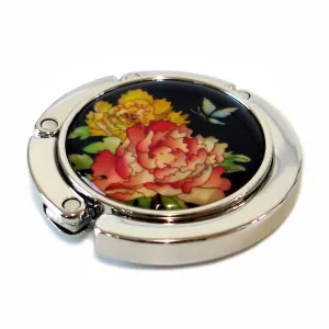 Mother of Pearl Red Flower Folding Table Purse Caddy Handbag Holder Hanger Hook