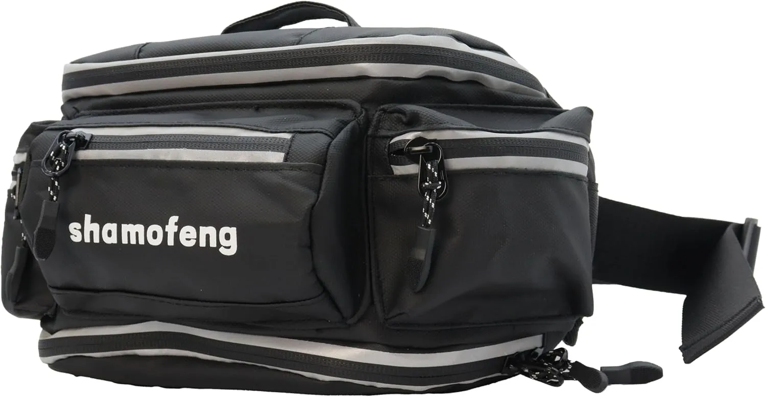 Motorcycle Waist Bag Fanny Pack and Cycling Glasses For Men Women Hip Bum Bag with Multi-Pockets Large Capacity Casual Bum Bag for Cycling Hiking Running, Black