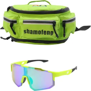 Motorcycle Waist Bag Fanny Pack and Cycling Glasses For Men Women Hip Bum Bag with Multi-Pockets Large Capacity Casual Bum Bag for Cycling Hiking Running, Green