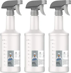 MR.SIGA 24 oz Empty Plastic Spray Bottles for Cleaning Solutions, Heavy Duty Household Reusable Spray Bottles with Measurements and Adjustable Leak Proof Nozzle, 3 Pack