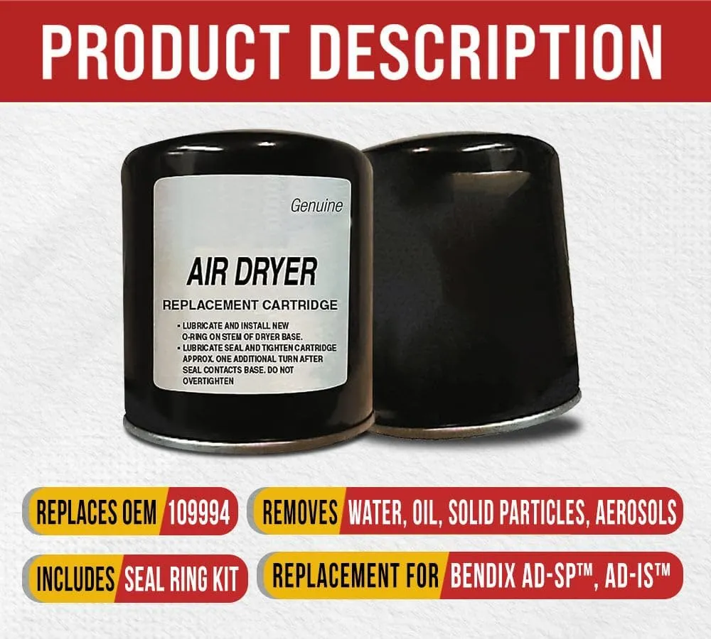 Mytee Products 8 Pack 950011 Air Dryer Filter Cartridge for Truck - R950011 WA109994 R109994 109994 Compatible with Bendix, Haldex, Donaldson & Meritor WABCO System Saver 1000 & 1200