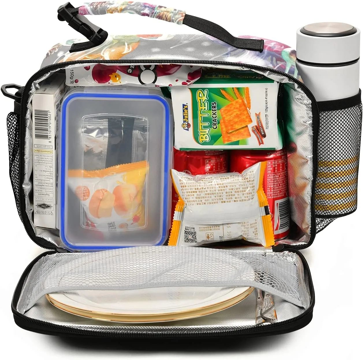 Naanle Watercolor Colorful Jellyfish Lunch Bag with Adjustable Shoulder Strap Insulated Leakproof Tote Bag Picnic Box Double Zippers Wide Open Lunch Container Bag for Office Work School Home