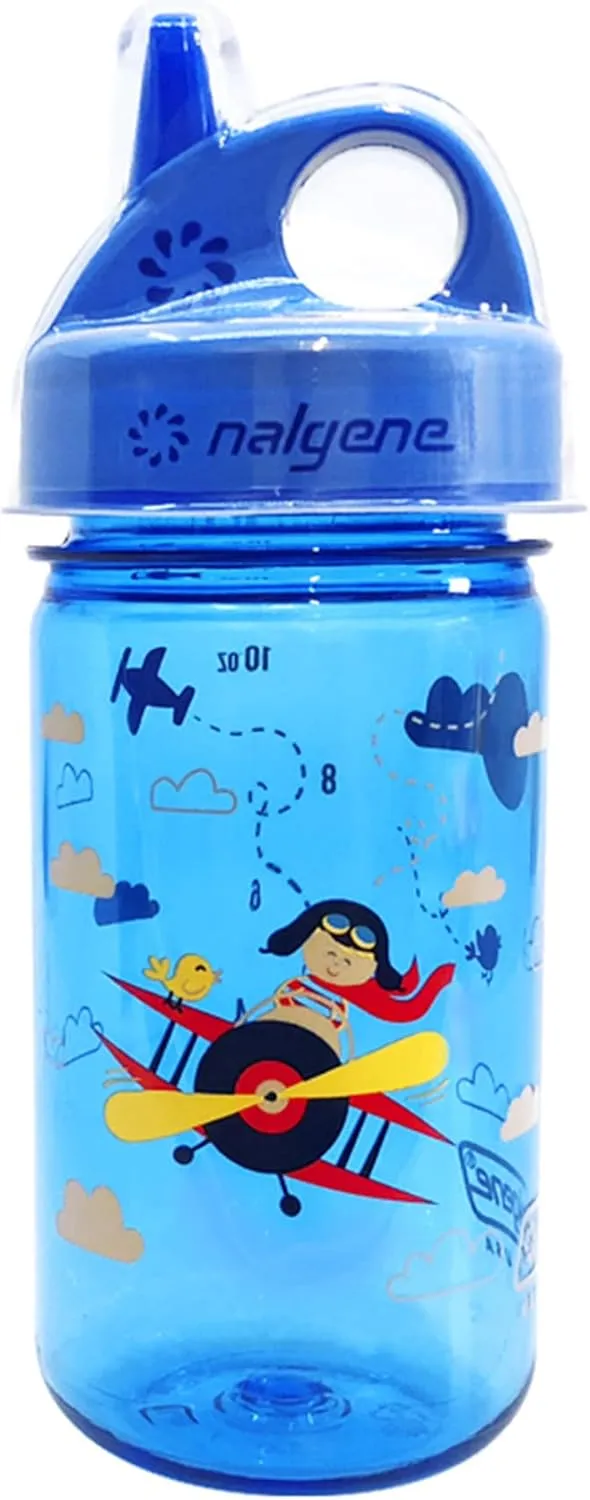 Nalgene Kids Sustain Grip-N-Gulp Water Bottles Made with Material Derived from 50% Plastic Waste, Leak Proof Sippy Cup, Durable, BPA and BPS Free, Dishwasher Safe, Reusable, 12 Ounces, Orange Volcano