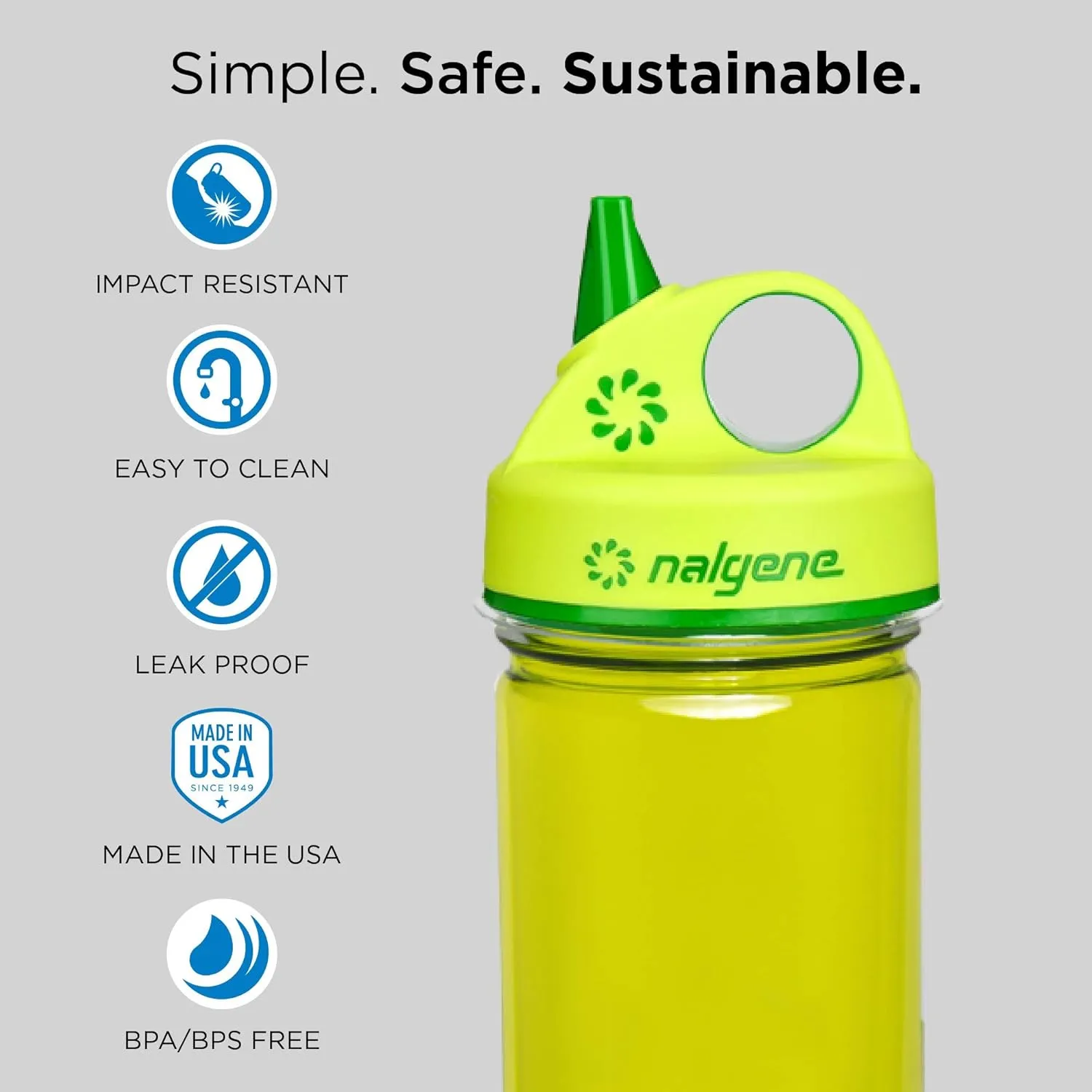 Nalgene Kids Sustain Grip-N-Gulp Water Bottles Made with Material Derived from 50% Plastic Waste, Leak Proof Sippy Cup, Durable, BPA and BPS Free, Dishwasher Safe, Reusable, 12 Ounces, Orange Volcano