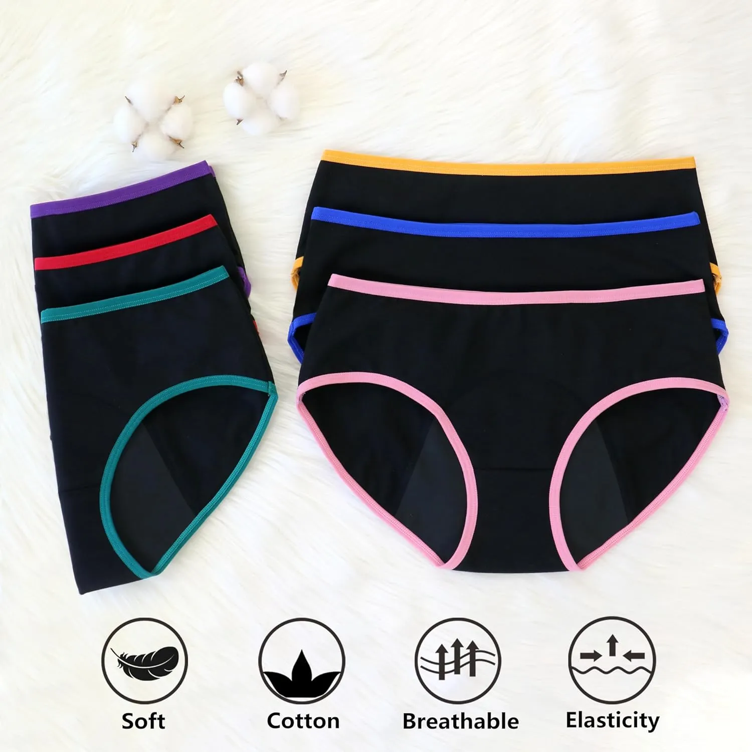 Nalwort Teen Girls Period Underwear Menstrual Period Panties Leak-Proof Cotton Protective Briefs Pack of 6