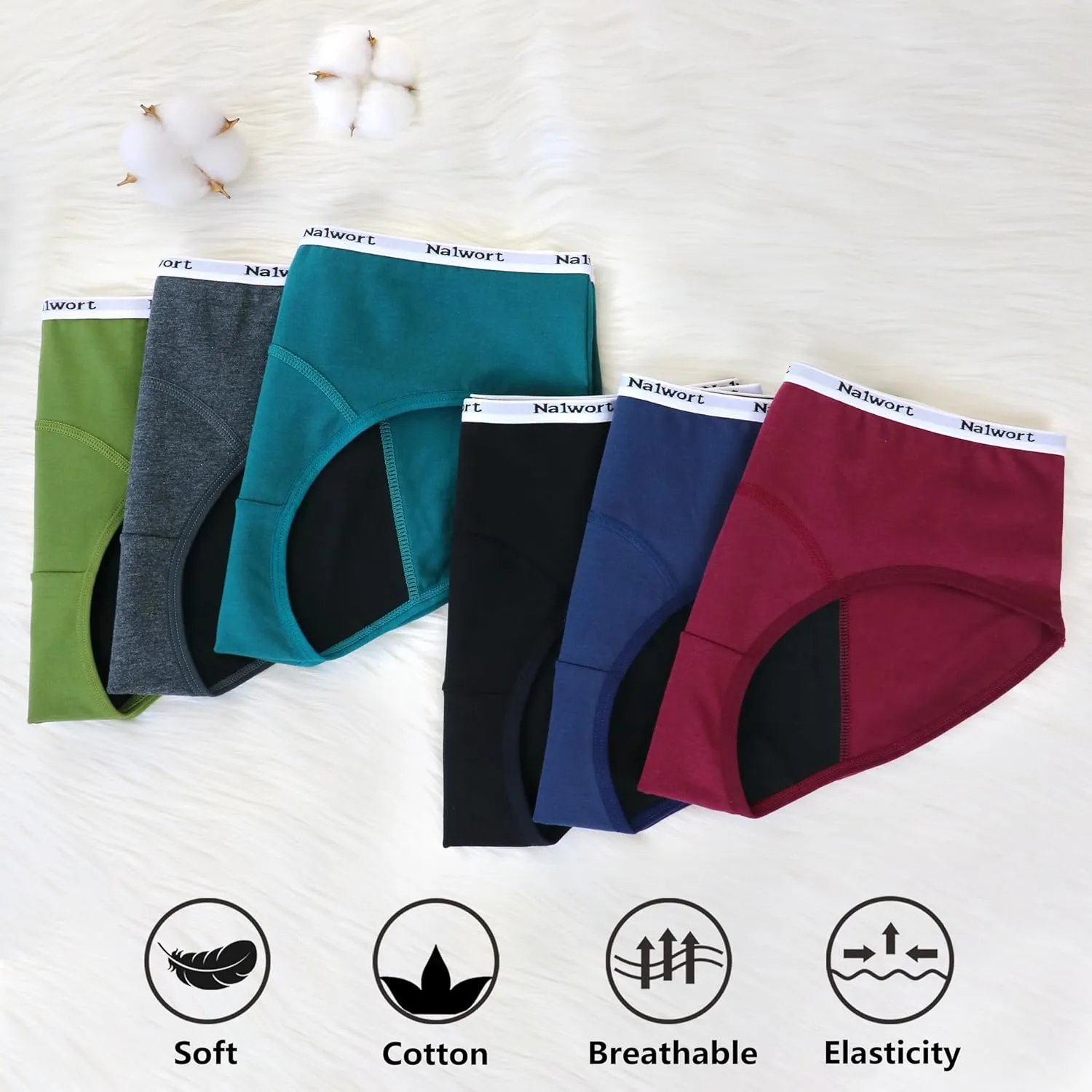 Nalwort Teen Girls Period Underwear Menstrual Period Panties Leak-Proof Cotton Protective Briefs Pack of 6