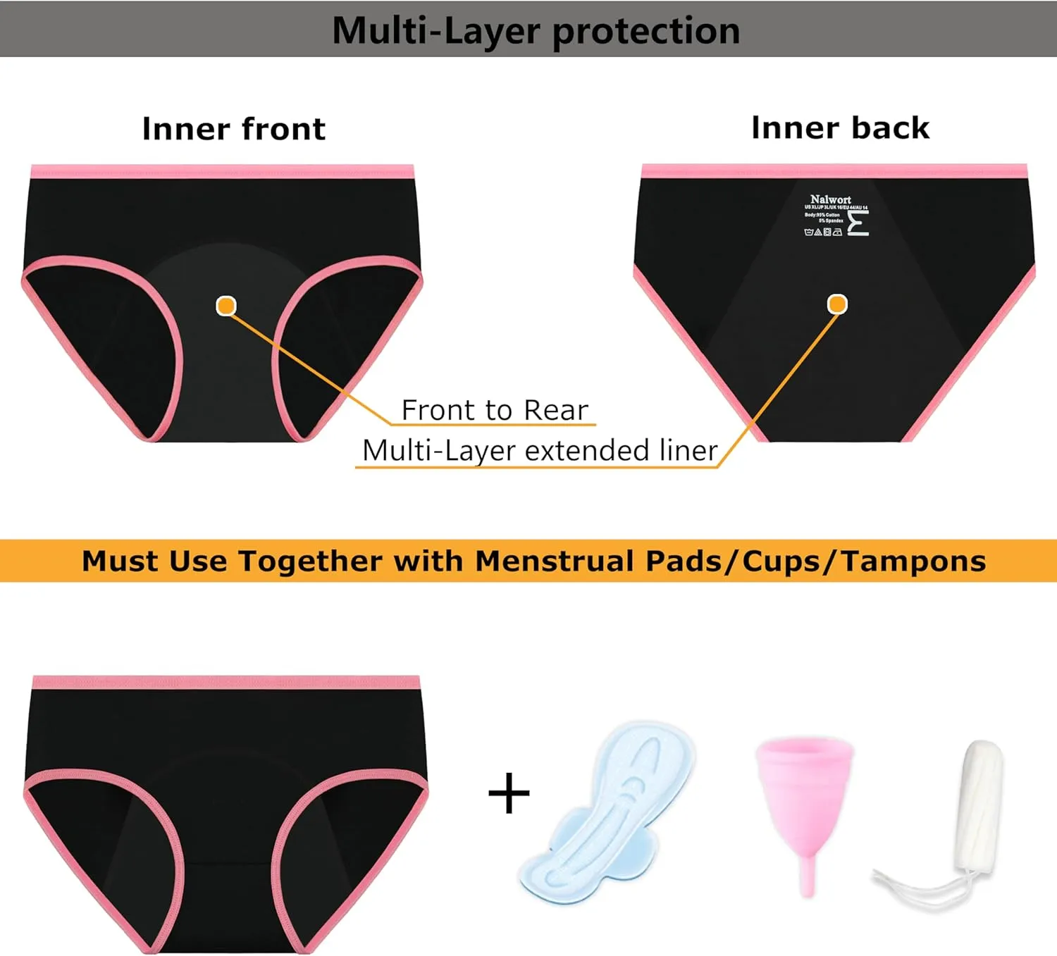 Nalwort Teen Girls Period Underwear Menstrual Period Panties Leak-Proof Cotton Protective Briefs Pack of 6