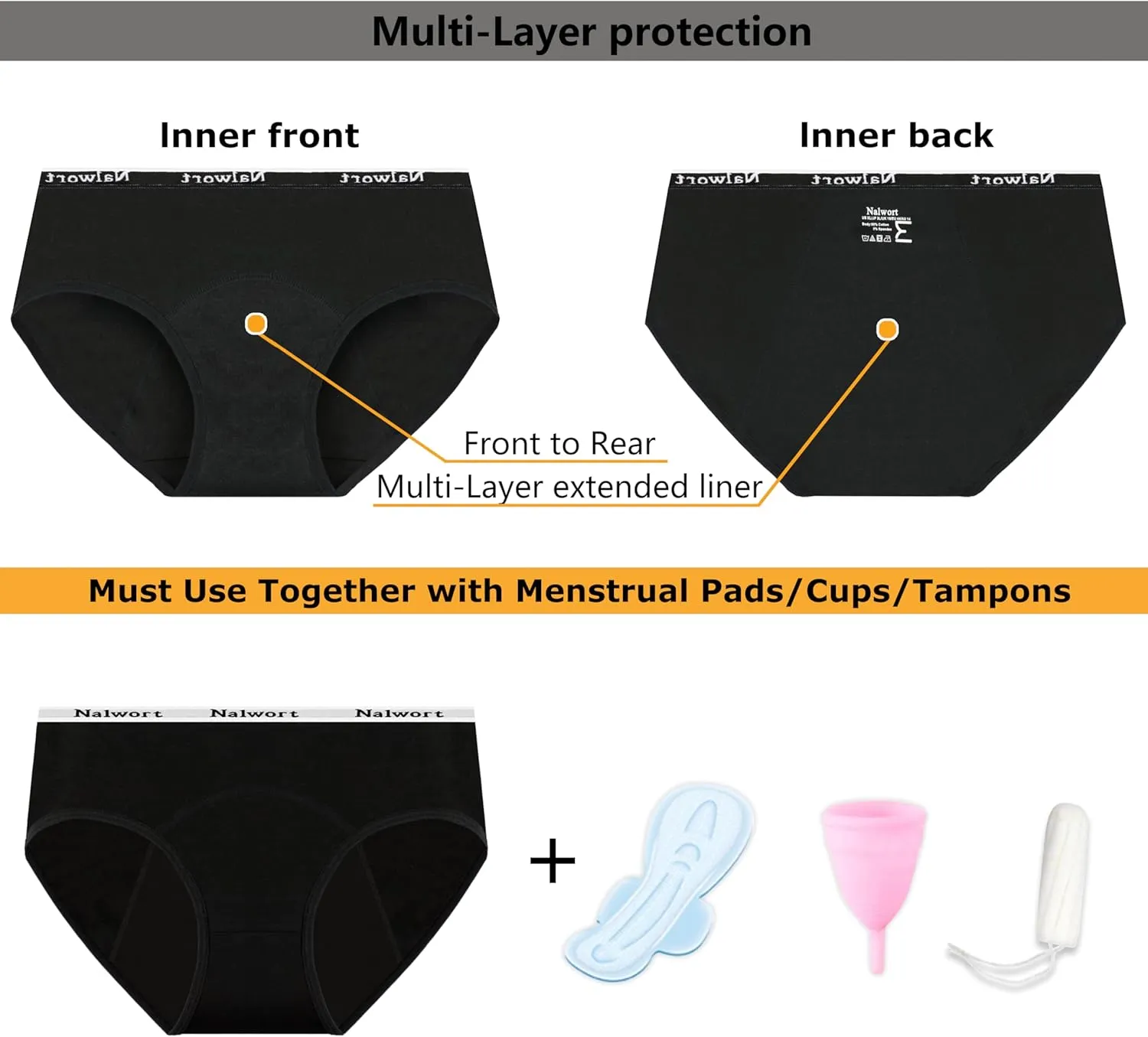 Nalwort Teen Girls Period Underwear Menstrual Period Panties Leak-Proof Cotton Protective Briefs Pack of 6