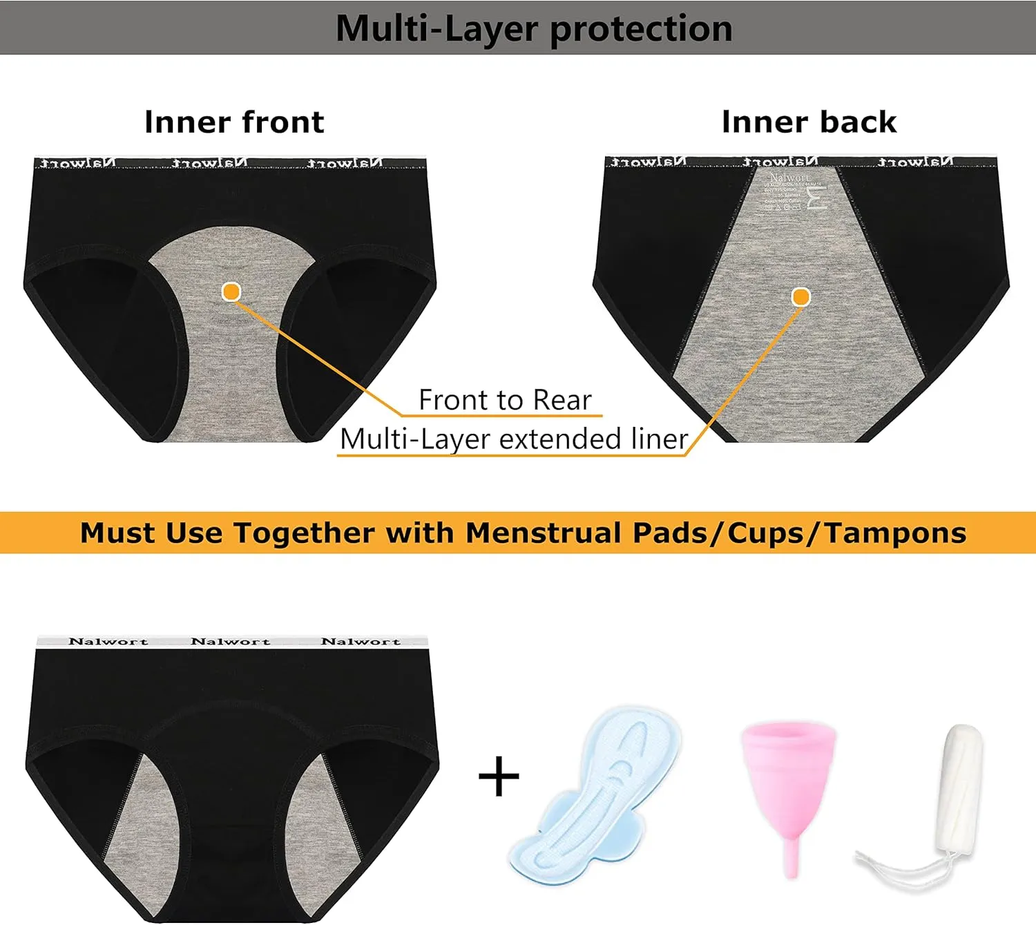 Nalwort Teen Girls Period Underwear Menstrual Period Panties Leak-Proof Cotton Protective Briefs Pack of 6