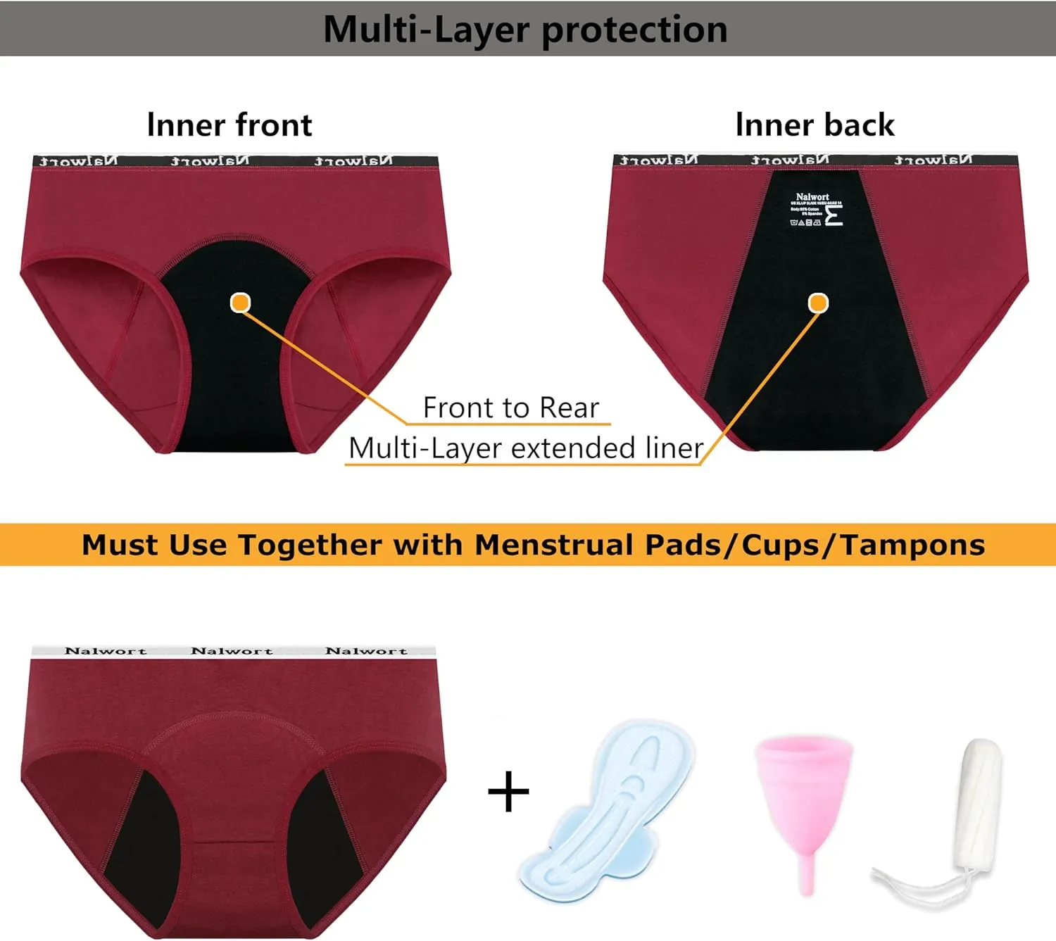 Nalwort Teen Girls Period Underwear Menstrual Period Panties Leak-Proof Cotton Protective Briefs Pack of 6