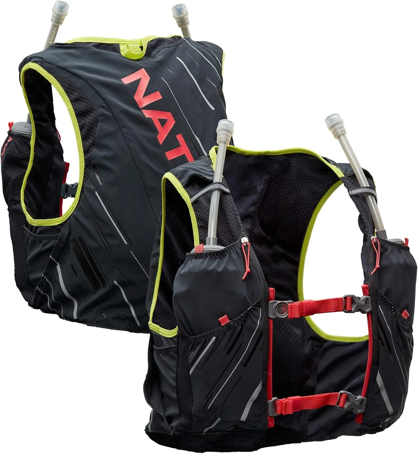 Nathan Hydration Race Vest. 4L Pinnacle Hydration Pack with Two 20oz Hydration Soft Flask, Water-Resistant Pockets, Lightweight & Moisture Wicking