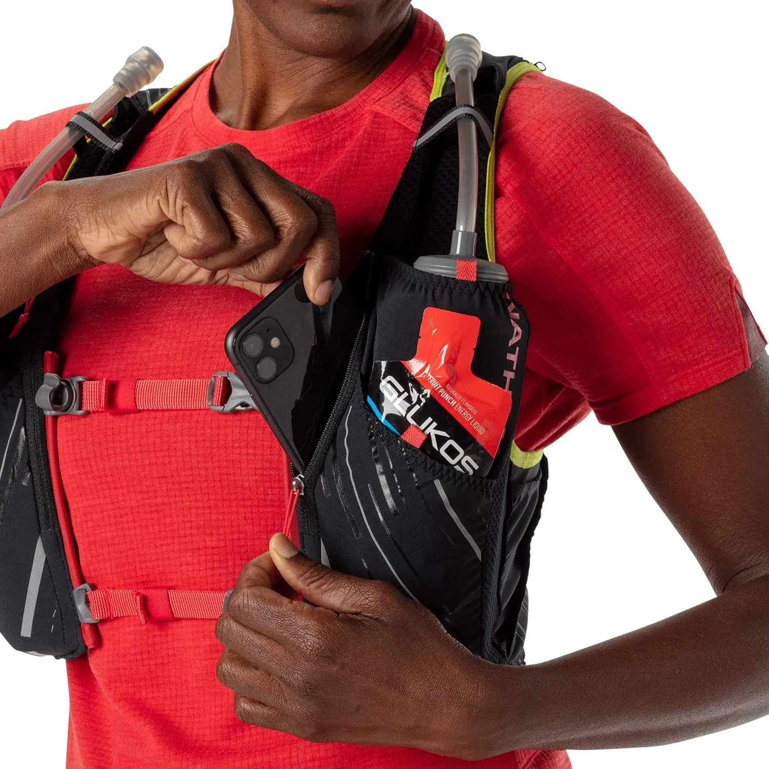 Nathan Hydration Race Vest. 4L Pinnacle Hydration Pack with Two 20oz Hydration Soft Flask, Water-Resistant Pockets, Lightweight & Moisture Wicking