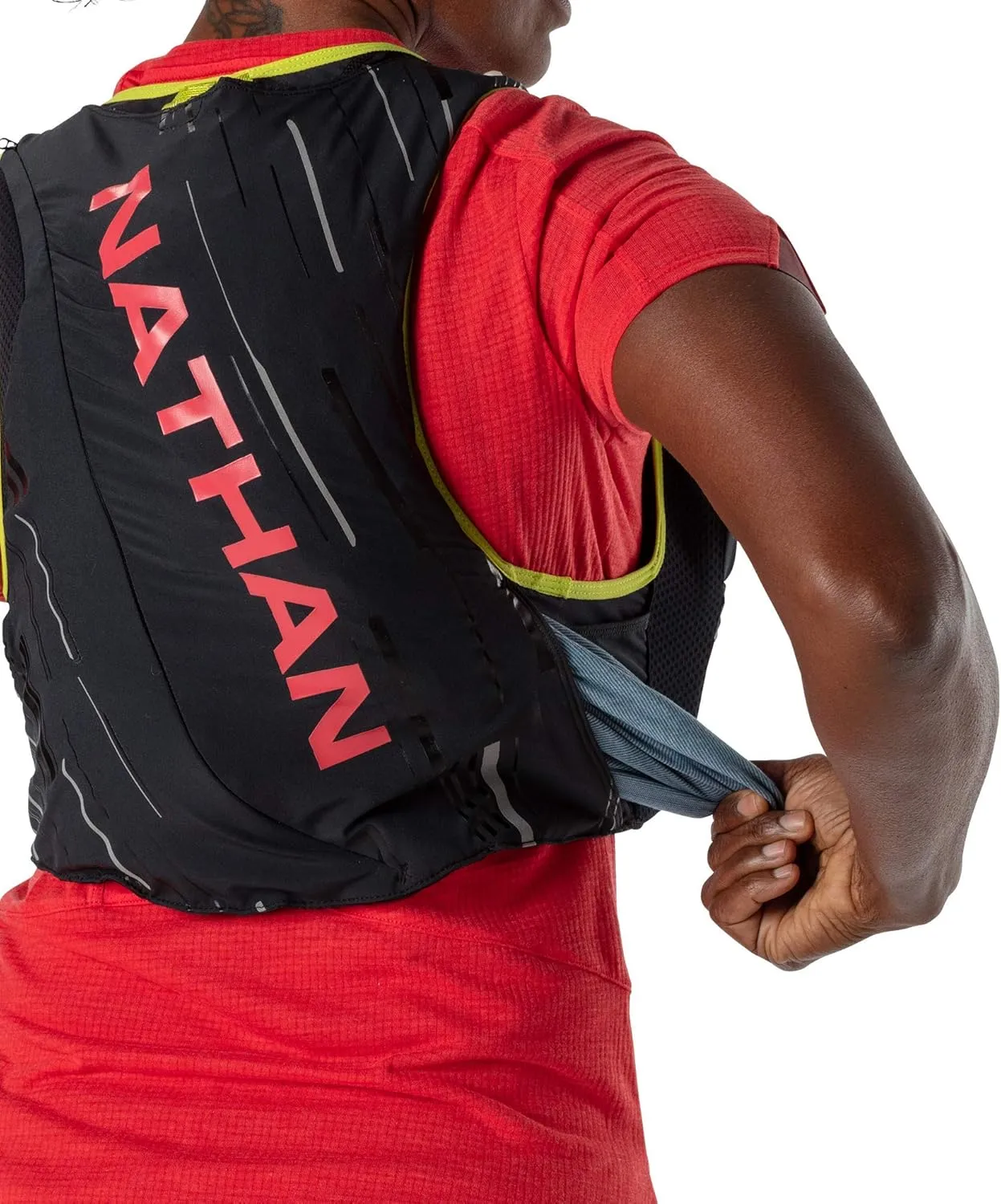 Nathan Hydration Race Vest. 4L Pinnacle Hydration Pack with Two 20oz Hydration Soft Flask, Water-Resistant Pockets, Lightweight & Moisture Wicking