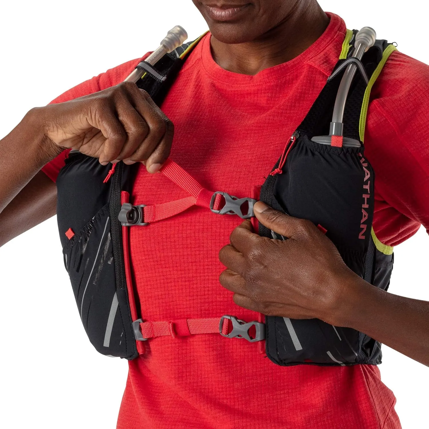 Nathan Hydration Race Vest. 4L Pinnacle Hydration Pack with Two 20oz Hydration Soft Flask, Water-Resistant Pockets, Lightweight & Moisture Wicking