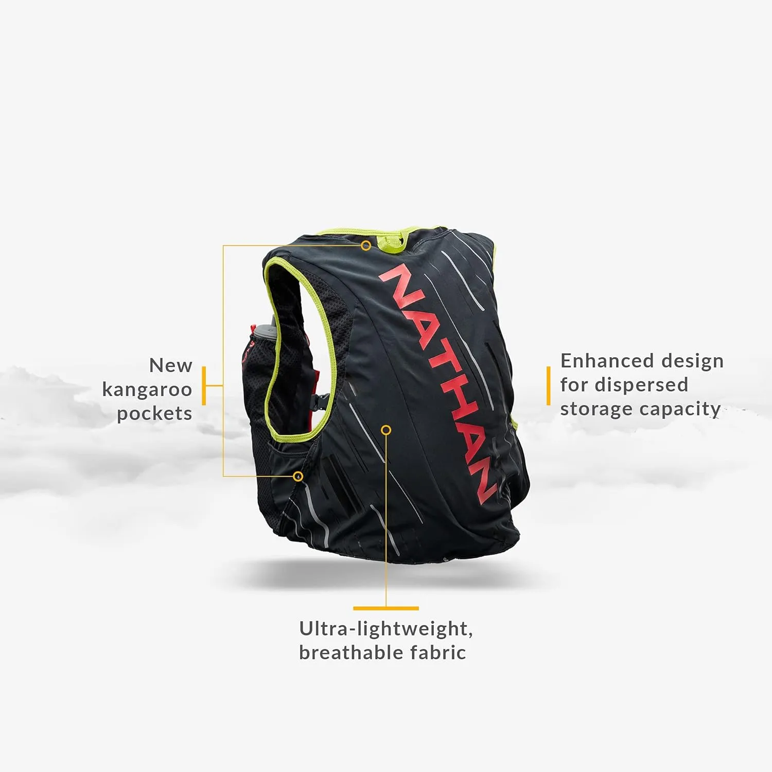Nathan Hydration Race Vest. 4L Pinnacle Hydration Pack with Two 20oz Hydration Soft Flask, Water-Resistant Pockets, Lightweight & Moisture Wicking