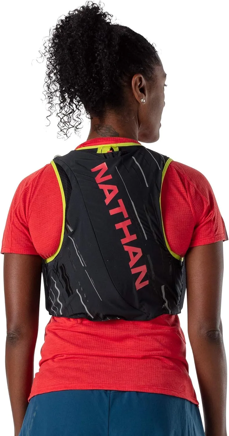 Nathan Hydration Race Vest. 4L Pinnacle Hydration Pack with Two 20oz Hydration Soft Flask, Water-Resistant Pockets, Lightweight & Moisture Wicking
