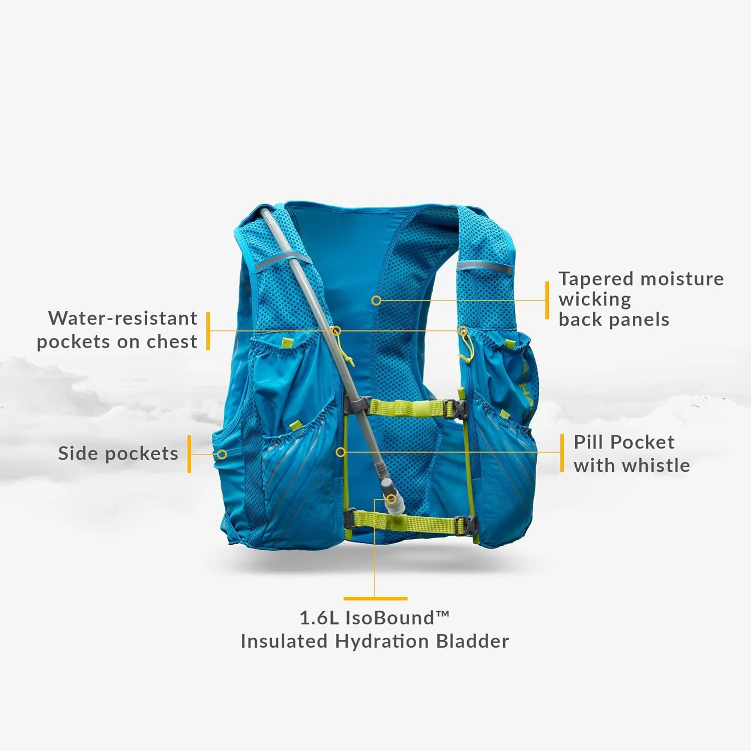 Nathan Pinnacle Race Vest 12L Hydration Pack, 1.6L Water Bladder, Running Vest, Water-Resistant Pockets, Lightweight & Moisture Wicking