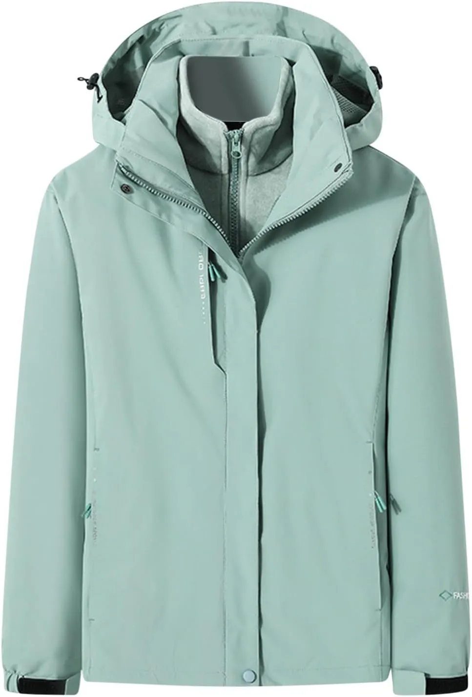 NATHGAM Women's Waterproof Hiking Skiing Jacket 3 in 1 with Removable Hood Coat Thicken Fleece Lined Winter Warm Rain Coat