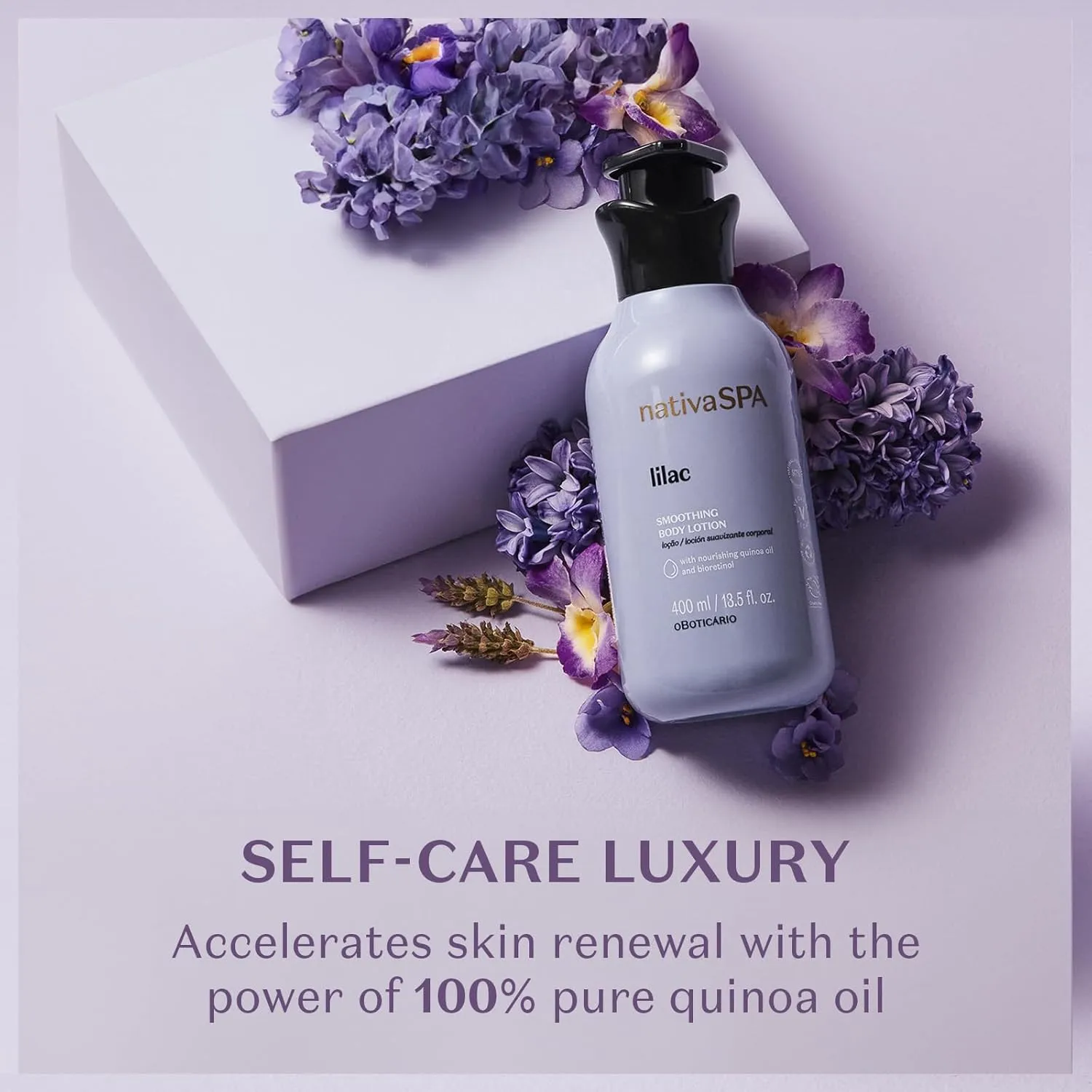 Nativa SPA by O Boticário, Lilac Smoothing Body Lotion with Nourishing Quinoa Oil   BioRetinol, Fragranced Skin Moisturizer, 13.5 Ounce