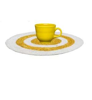 Natural Jute Beige White & Yellow Table Mat / Dinning Mat / Placemat (Set of 6)