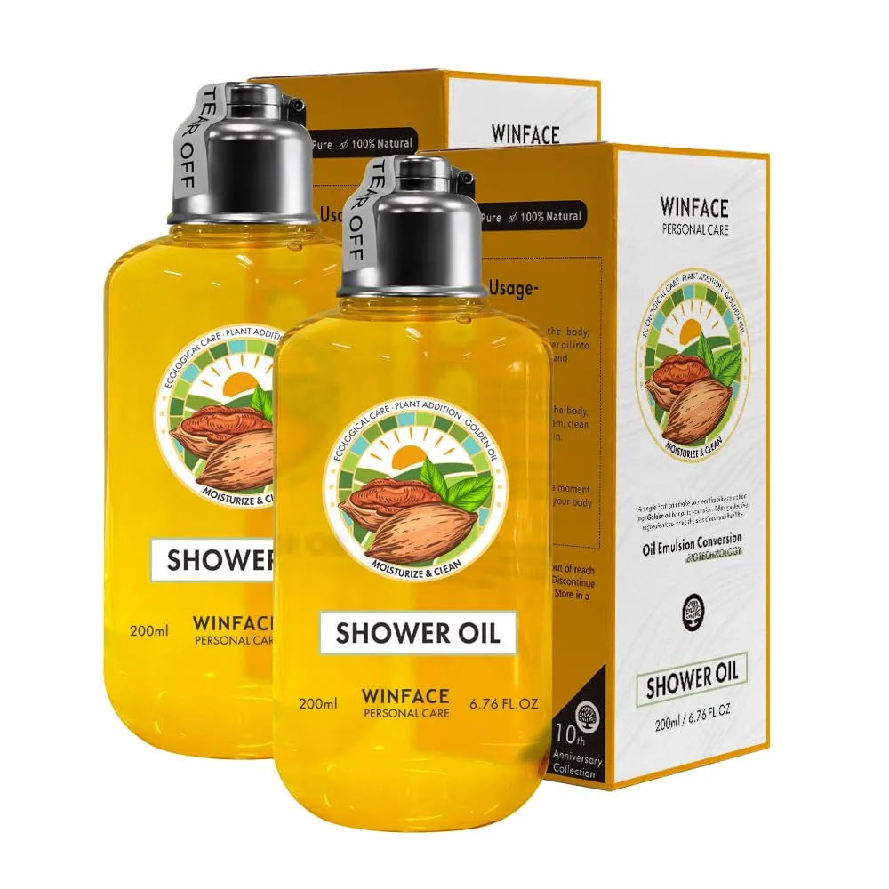 Natural Plant-Based Shower Oil, 6 Botanical Extracts, Non-Greasy Formula, Easy Rinse, Skin Tightening, Moisturizing Skincare-6.76 Fl. Oz*2 bottles