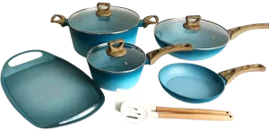 NEWARE bigger TURQUOISE Terracotta 10 Piece Cooking Set with GRIDDLE / Batería mas GRANDE de 10 piezas de TURQUESA Terracotta con COMAL