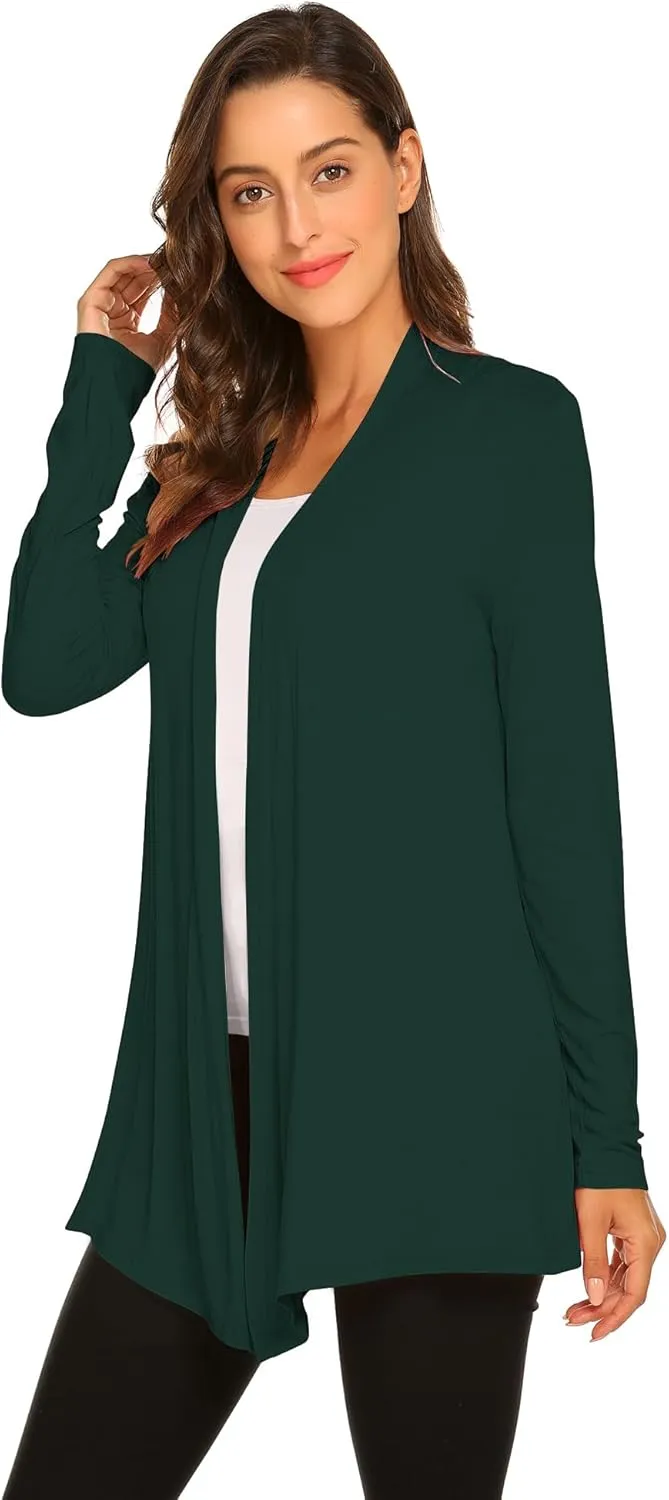 Newchoice Womens Casual Lightweight Long Sleeve Cardigan Soft Drape Open Front Fall Dusters (S-3XL)
