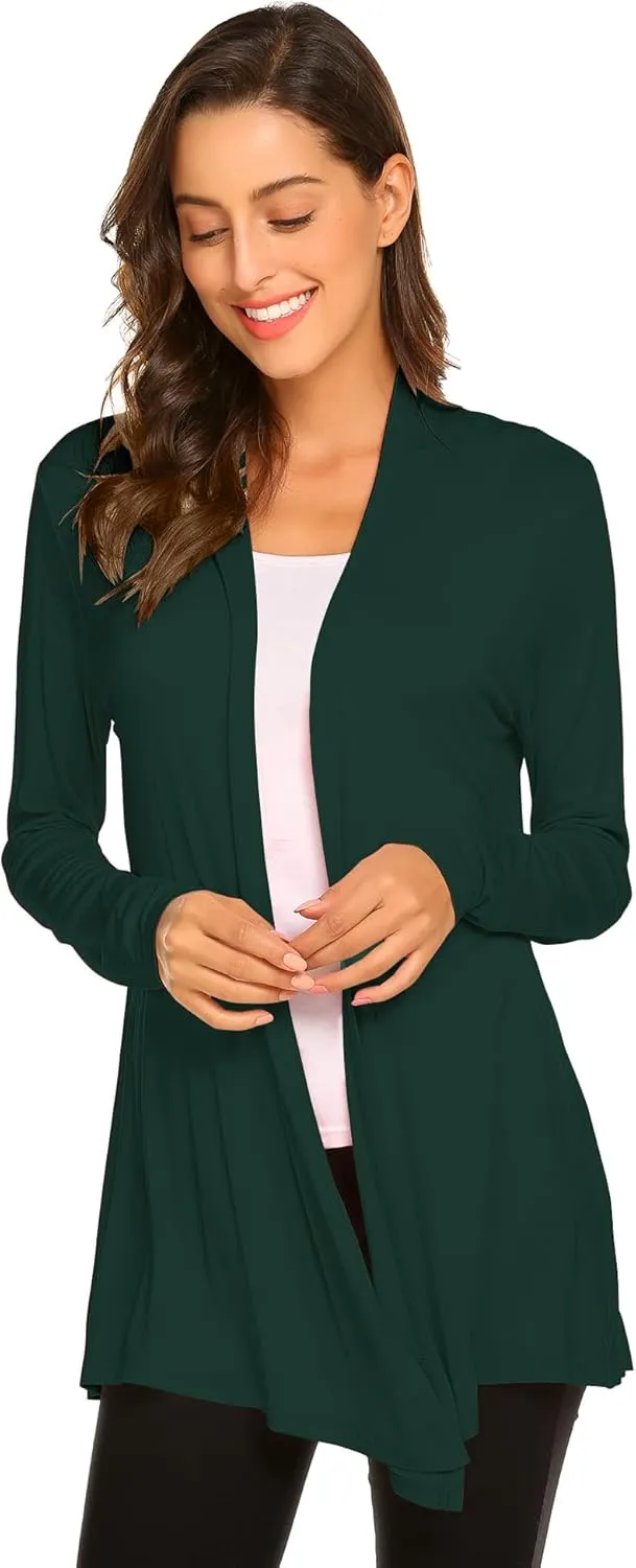 Newchoice Womens Casual Lightweight Long Sleeve Cardigan Soft Drape Open Front Fall Dusters (S-3XL)
