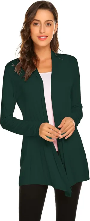 Newchoice Womens Casual Lightweight Long Sleeve Cardigan Soft Drape Open Front Fall Dusters (S-3XL)