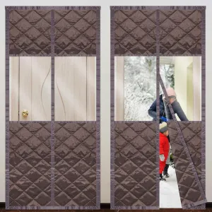 Newwiee 2 Pack Magnetic Thermal Insulated Door Curtain Winter Windproof Doorway Cover Curtain Visible Window Keep Warm Soundproof Blanket(Fits Door Size 32 x 80 Inch,Windows Brown)