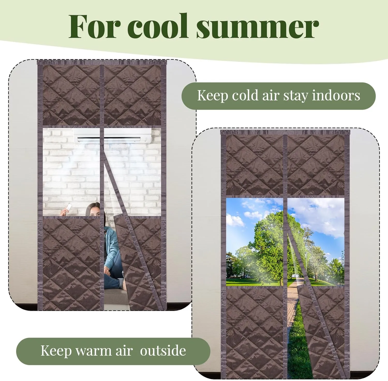 Newwiee 2 Pack Magnetic Thermal Insulated Door Curtain Winter Windproof Doorway Cover Curtain Visible Window Keep Warm Soundproof Blanket(Fits Door Size 32 x 80 Inch,Windows Brown)