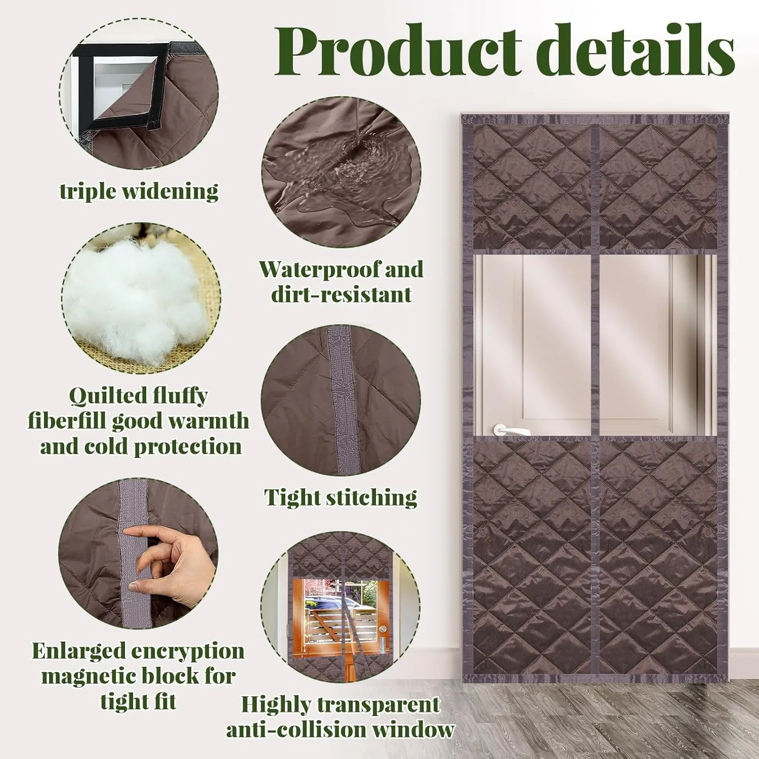 Newwiee 2 Pack Magnetic Thermal Insulated Door Curtain Winter Windproof Doorway Cover Curtain Visible Window Keep Warm Soundproof Blanket(Fits Door Size 32 x 80 Inch,Windows Brown)