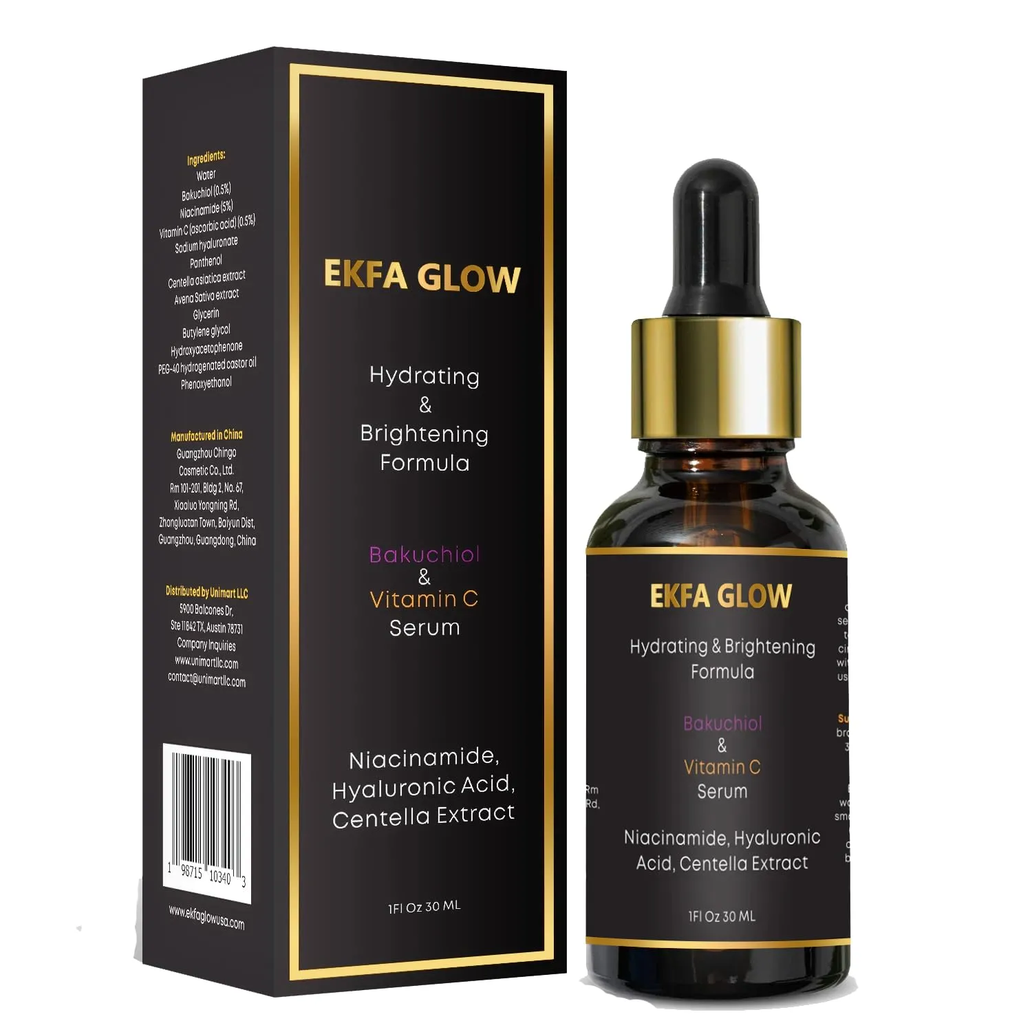Niacinamide & Hyaluronic Acid Serum Lightweight Summer-Friendly Face Serum with Bakuchiol & Vitamin C – Brightens, Hydrates & Smoothes Skin For Oily & Sensitive Skin | Fragrance-Free, 30ml