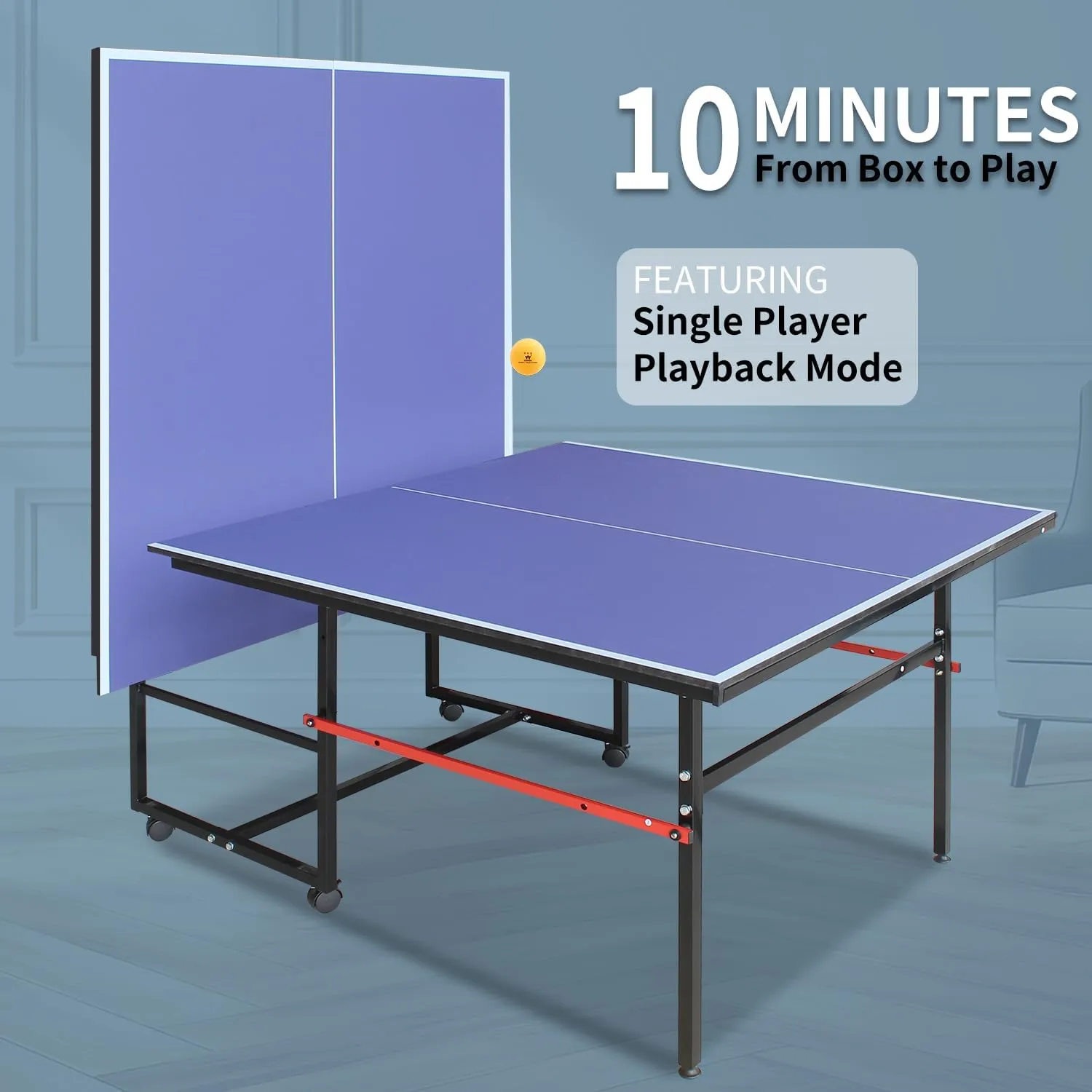 NicBex 8ft Mid-Size Ping Pong Table Foldable Set,Portable Table Tennis Table Set with Game Net,2 Table Tennis Paddles and 3 Balls for Indoor and Outdoor Games,Easy Assembly,Easy Storage,Blue Black