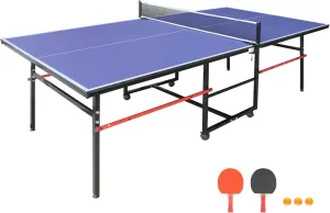 NicBex 8ft Mid-Size Ping Pong Table Foldable Set,Portable Table Tennis Table Set with Game Net,2 Table Tennis Paddles and 3 Balls for Indoor and Outdoor Games,Easy Assembly,Easy Storage,Blue Black