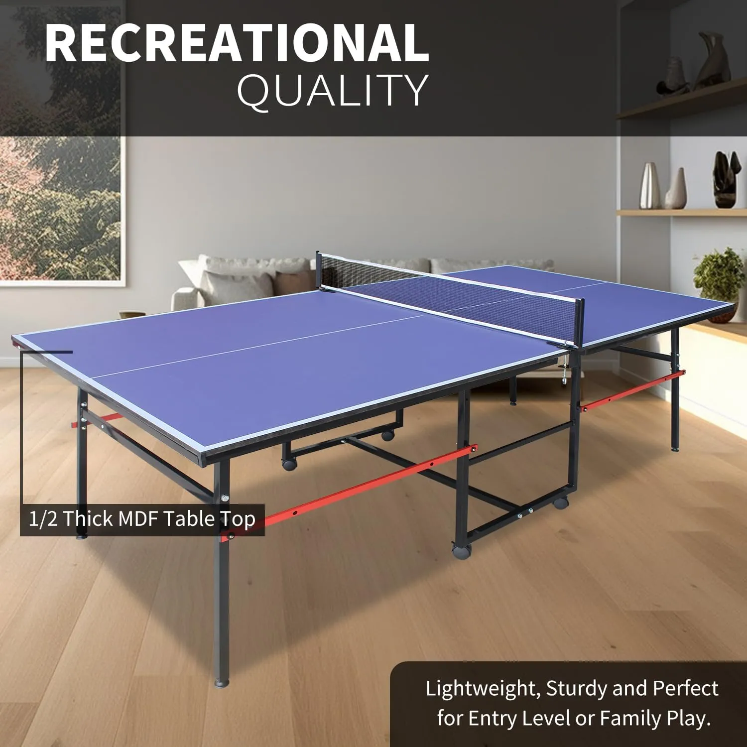 NicBex 8ft Mid-Size Ping Pong Table Foldable Set,Portable Table Tennis Table Set with Game Net,2 Table Tennis Paddles and 3 Balls for Indoor and Outdoor Games,Easy Assembly,Easy Storage,Blue Black