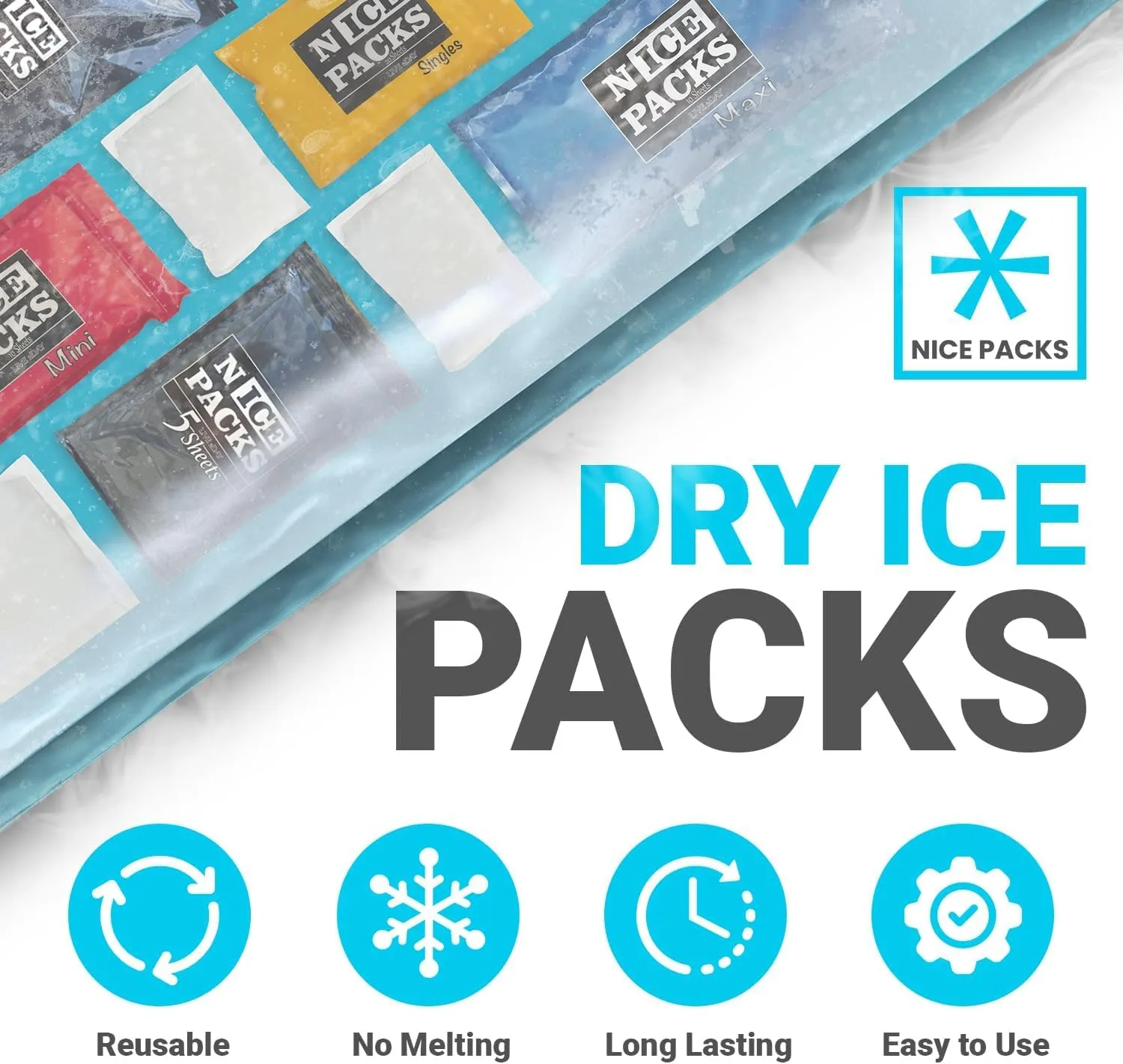 Nice Packs Reusable Dry Ice Packs for Shipping Frozen Food, Coolers, Lunch Boxes - Flexible and Long Lasting (10 Mini Sheets)