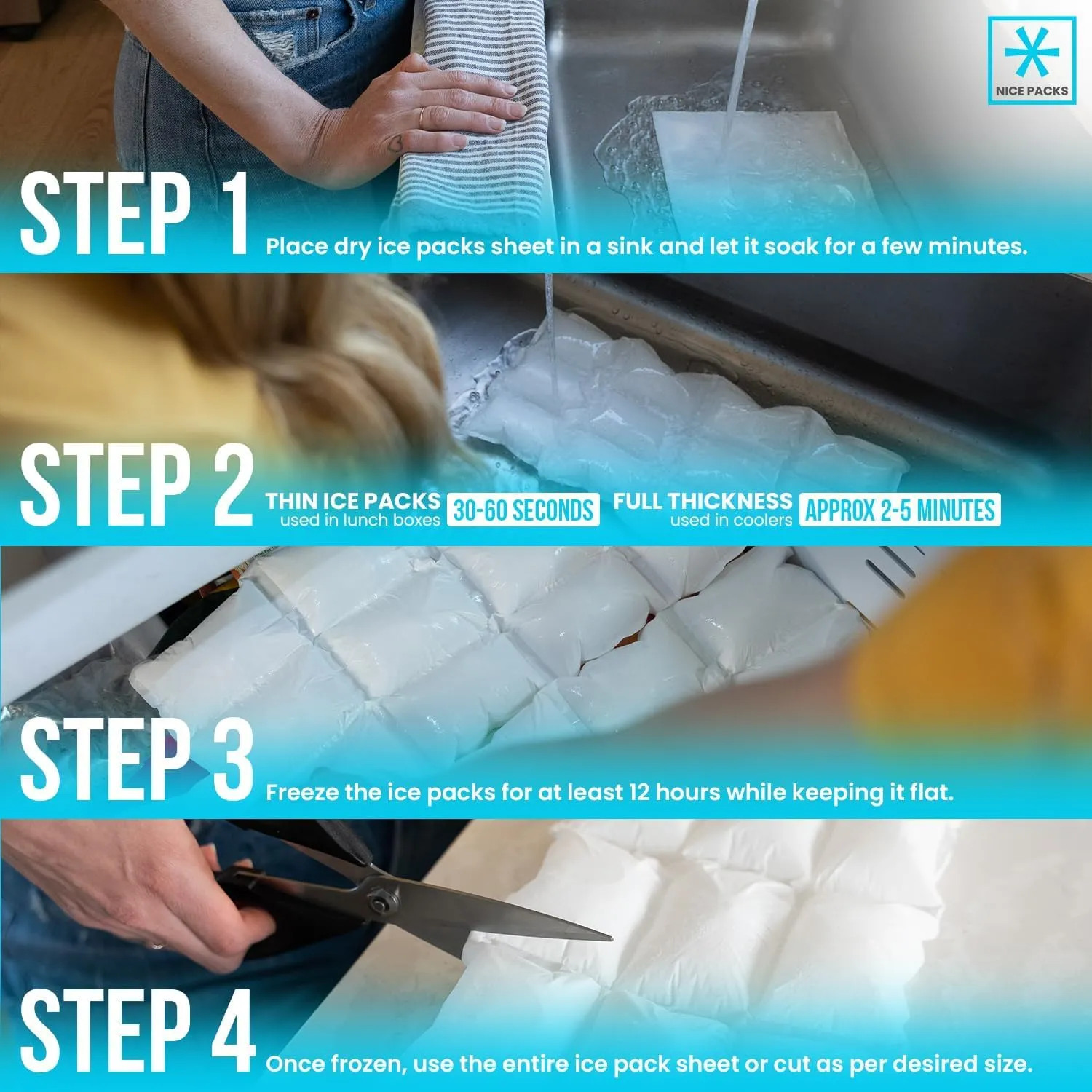 Nice Packs Reusable Dry Ice Packs for Shipping Frozen Food, Coolers, Lunch Boxes - Flexible and Long Lasting (10 Mini Sheets)