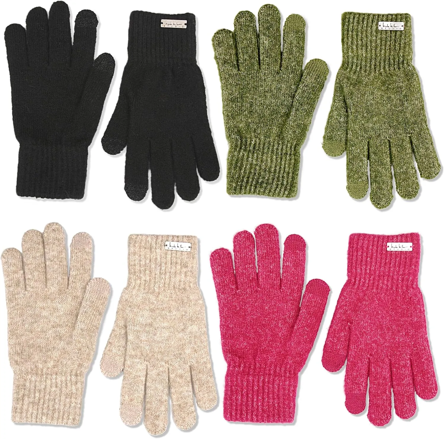 Nicole Miller Womens Winter Cold Weather Gloves Pack Of 4, Multicolor