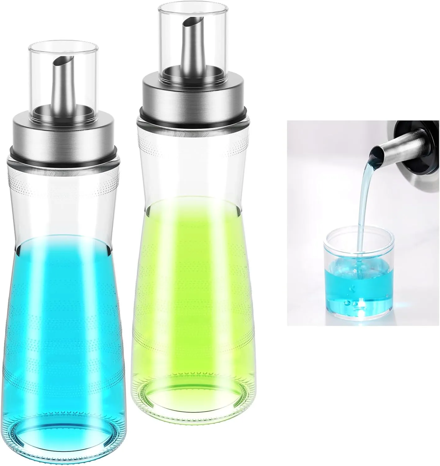 NiHome 2-Pack 10oz Leakproof Glass Bottles Mouthwash Dispensers for Everyday Family Use, Easy Pour Design with Built-In Mouthwash Cup and Dust Cover, Spill-Free and Space-Saving for Clean Countertops
