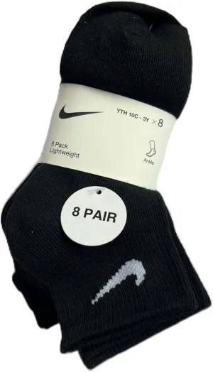 Nike Lightweight Ankle Socks 8pair, X-Small, Black and White
