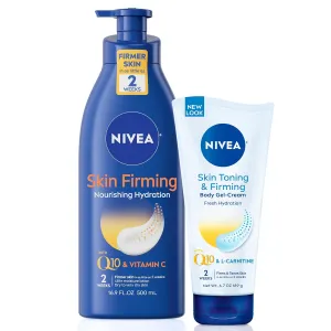 NIVEA Nourishing Hydration Skin Firming Body Lotion (16.9 Fl Oz) Skin Firming & Toning Body Gel Cream with Hyaluronic Acid (6.7 Oz), Enriched with Q10 and Vitamin C