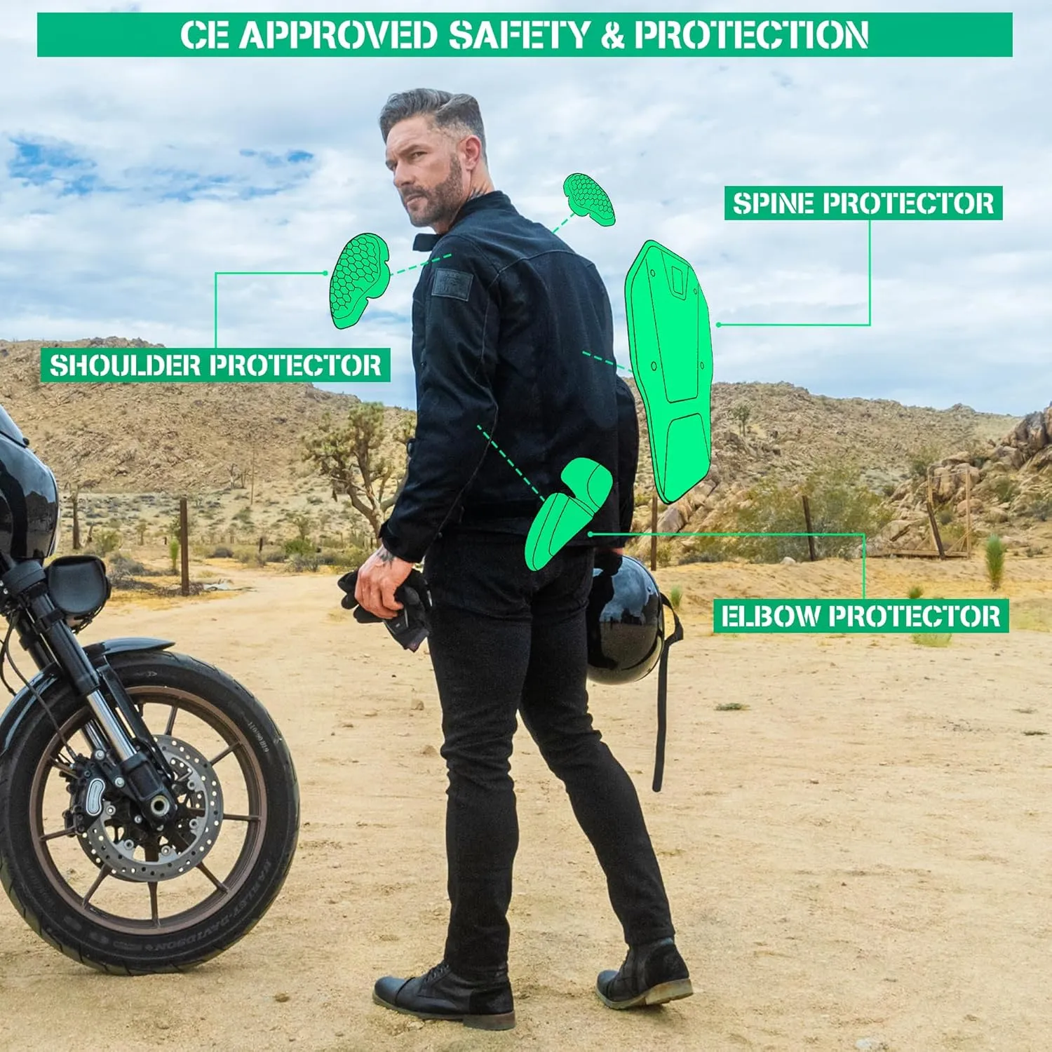 Nomad Mesh Motorcycle Jacket for Men Summer Biker Jacket Cruiser Sportsbike Enduro Hi-Viz Riding Jacket CE Armor Protection