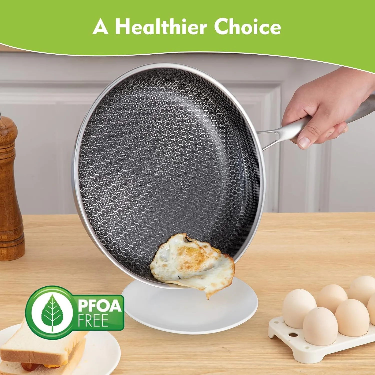 Non Stick Frying Pans, Hybrid 12 Inch Frying Pans Nonstick with Lid, Stainless Steel Skillets Chef Cookware, PFOA Free, Works on Induction,Ceramic,Gas Cooktops and Ovens