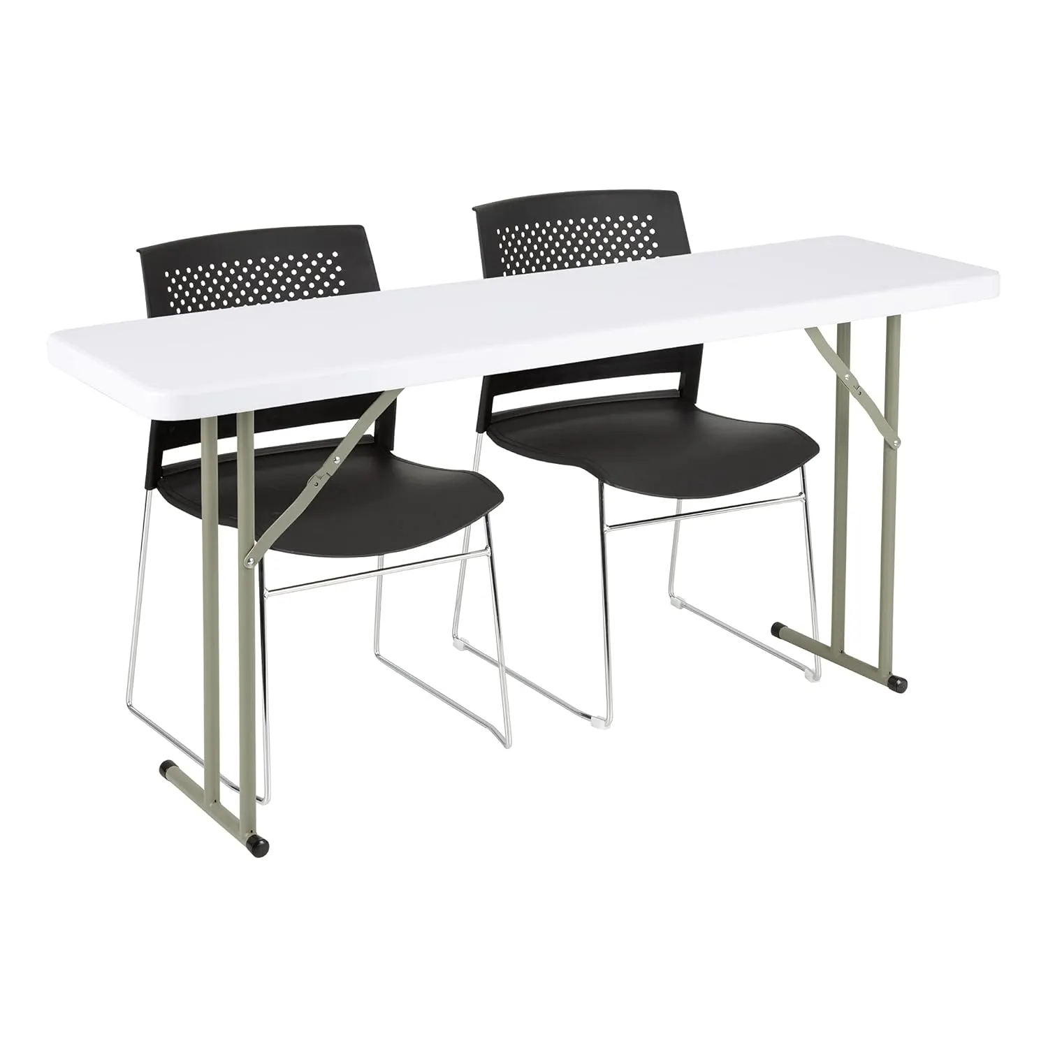 Norwood Commercial Furniture 5' Indoor/Outdoor Folding Training Table, Rectangular Blow-Molded Plastic Folding Training and Event Table, White