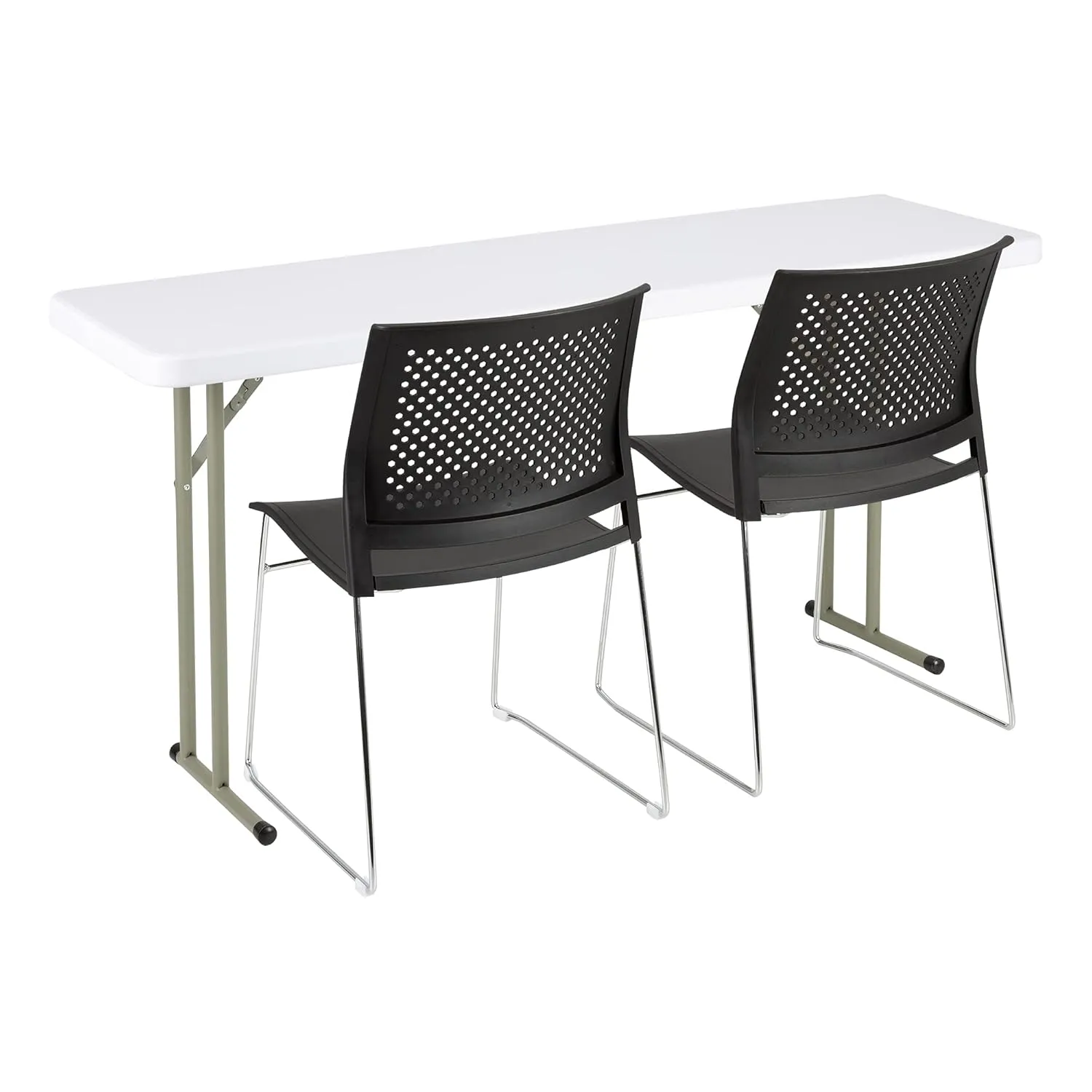 Norwood Commercial Furniture 5' Indoor/Outdoor Folding Training Table, Rectangular Blow-Molded Plastic Folding Training and Event Table, White