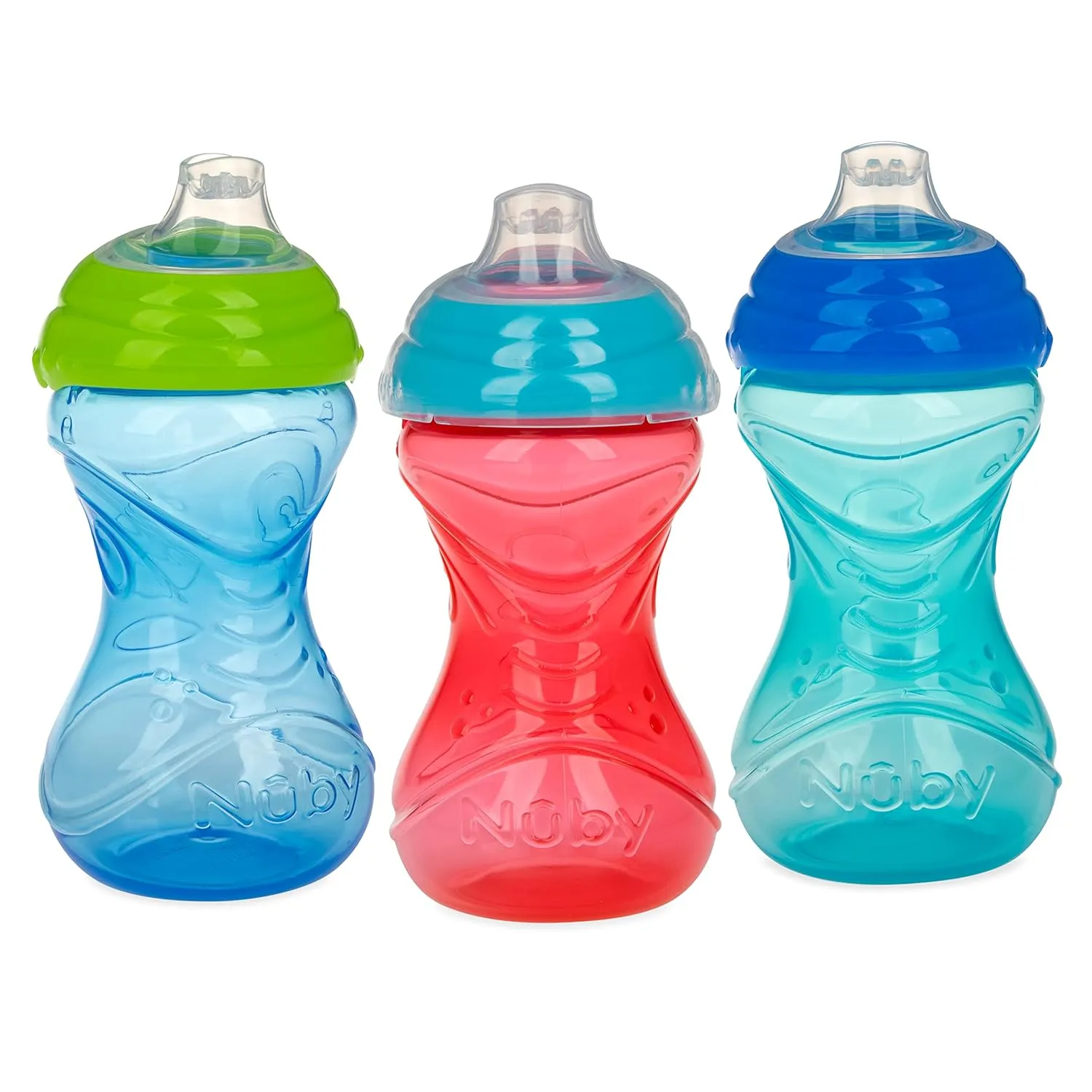 Nuby Clik-It Soft Spout No-Spill Easy Grip Sippy Cup for Boys - (3-Pack) 10 Oz - 6  Months